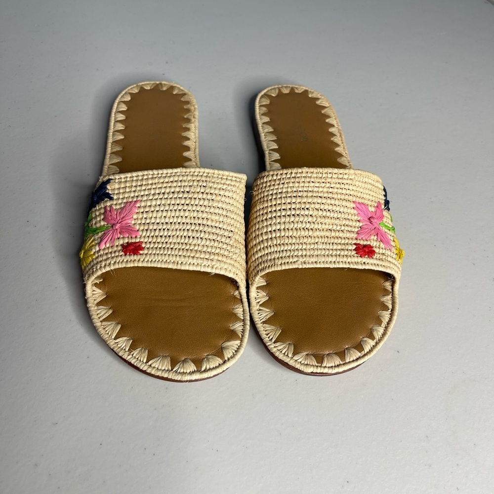 Le Mogador Appolonea Sandals, Nude Embroidery Women's Slide Sandals size 7.5/8